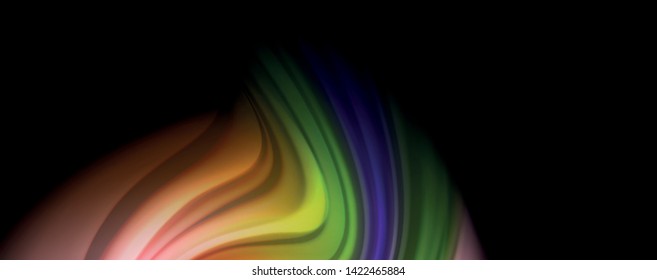 Modern rainbow liquid color flow colorful poster. Wave Liquid shape in black color background. Abstract composition