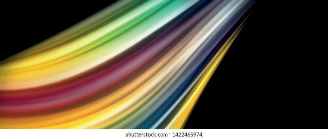 Afiche colorido de color líquido de arcoiris moderno. Forma líquida ondulada en color negro. Composición abstracta