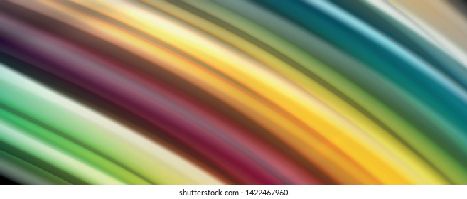 Afiche colorido de color líquido de arcoiris moderno. Forma líquida ondulada en color negro. Composición abstracta