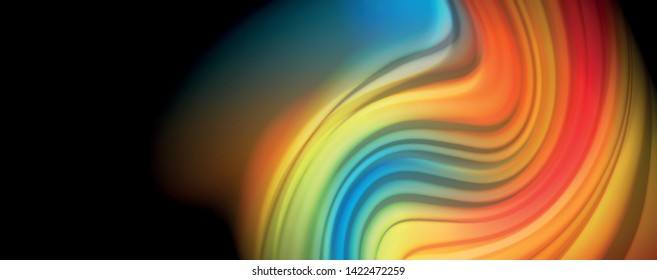 Moderne Regenbogen Flüssigkeit Farbe fließt bunt Poster. Wave Liquid Form auf schwarzem Hintergrund. Abstrakte Komposition