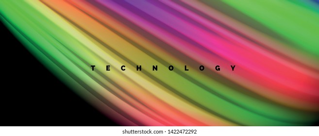 Afiche colorido de color líquido de arcoiris moderno. Forma líquida ondulada en color negro. Composición abstracta