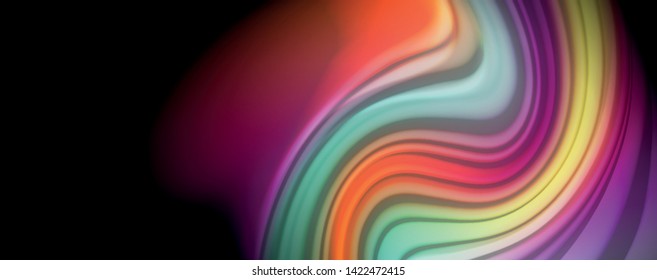 Modern rainbow liquid color flow colorful poster. Wave Liquid shape in black color background. Abstract composition