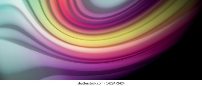 Modern rainbow liquid color flow colorful poster. Wave Liquid shape in black color background. Abstract composition