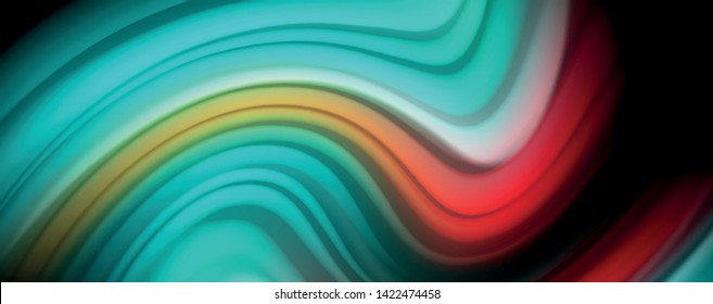 Modern rainbow liquid color flow colorful poster. Wave Liquid shape in black color background. Abstract composition