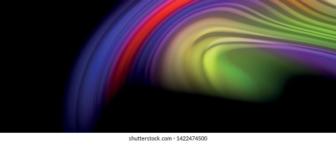 Afiche colorido de color líquido de arcoiris moderno. Forma líquida ondulada en color negro. Composición abstracta