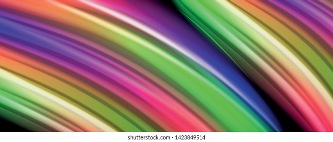 Modern rainbow liquid color flow colorful poster. Wave Liquid shape in black color background. Abstract composition