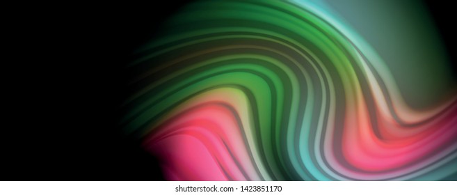 Modern rainbow liquid color flow colorful poster. Wave Liquid shape in black color background. Abstract composition