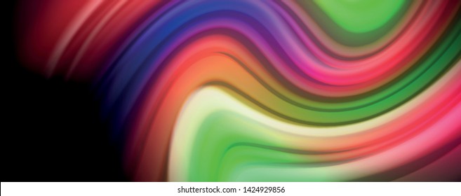 Afiche colorido de color líquido de arcoiris moderno. Forma líquida ondulada en color negro. Composición abstracta