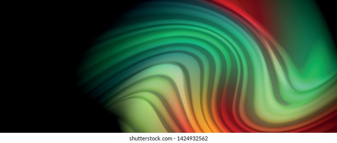 Modern rainbow liquid color flow colorful poster. Wave Liquid shape in black color background. Abstract composition
