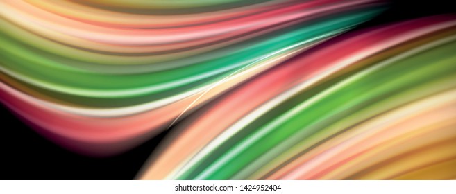 Modern rainbow liquid color flow colorful poster. Wave Liquid shape in black color background. Abstract composition