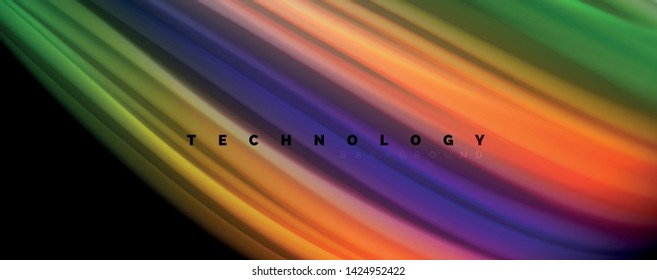 Modern rainbow liquid color flow colorful poster. Wave Liquid shape in black color background. Abstract composition