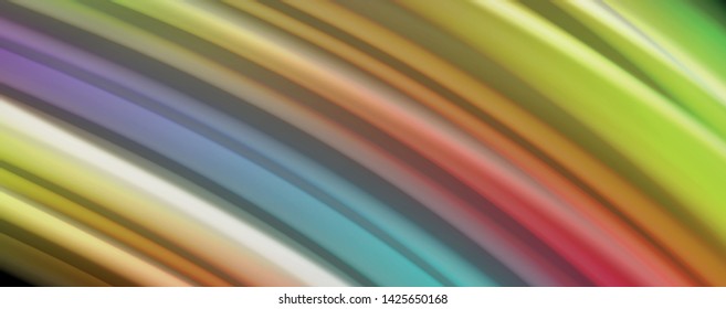 Modern rainbow liquid color flow colorful poster. Wave Liquid shape in black color background. Abstract composition
