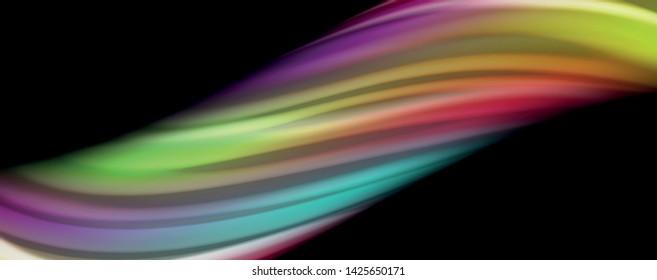 Afiche colorido de color líquido de arcoiris moderno. Forma líquida ondulada en color negro. Composición abstracta