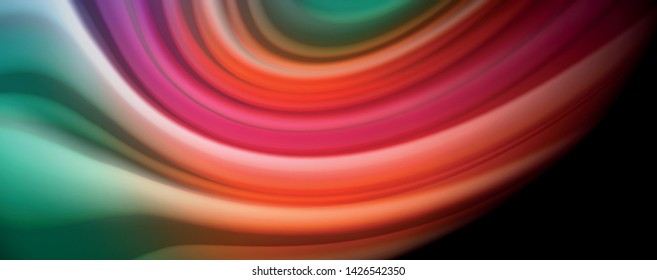 Afiche colorido de color líquido de arcoiris moderno. Forma líquida ondulada en color negro. Composición abstracta