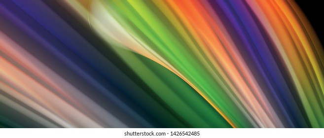 Modern rainbow liquid color flow colorful poster. Wave Liquid shape in black color background. Abstract composition