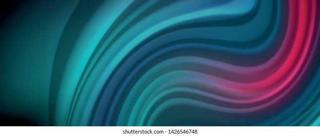 Modern rainbow liquid color flow colorful poster. Wave Liquid shape in black color background. Abstract composition