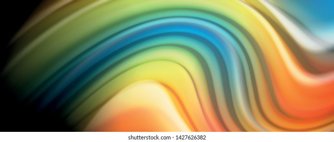 Afiche colorido de color líquido de arcoiris moderno. Forma líquida ondulada en color negro. Composición abstracta
