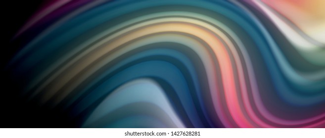 Modern rainbow liquid color flow colorful poster. Wave Liquid shape in black color background. Abstract composition