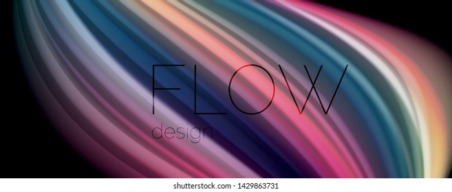 Modern rainbow liquid color flow colorful poster. Wave Liquid shape in black color background. Abstract composition