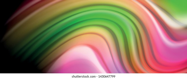 Moderno arco-íris líquido cor fluir cartaz colorido. Forma de Líquido de Onda em fundo preto. Composição abstrata