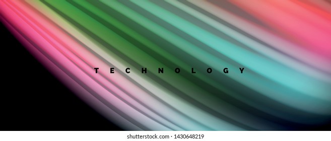 Modern rainbow liquid color flow colorful poster. Wave Liquid shape in black color background. Abstract composition