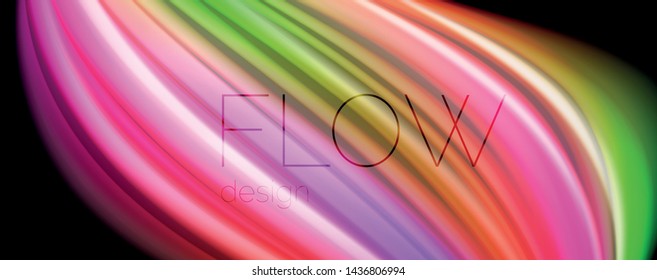 Modern rainbow liquid color flow colorful poster. Wave Liquid shape in black color background. Abstract composition