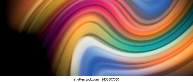 Moderne Regenbogen Flüssigkeit Farbe fließt bunt Poster. Wave Liquid Form auf schwarzem Hintergrund. Abstrakte Komposition