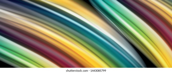 Modern rainbow liquid color flow colorful poster. Wave Liquid shape in black color background. Abstract composition
