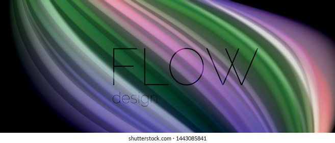 Moderne Regenbogen Flüssigkeit Farbe fließt bunt Poster. Wave Liquid Form auf schwarzem Hintergrund. Abstrakte Komposition