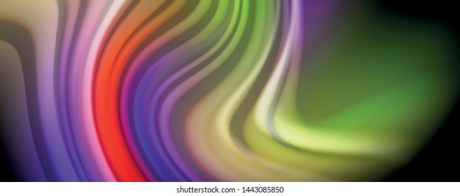 Modern rainbow liquid color flow colorful poster. Wave Liquid shape in black color background. Abstract composition