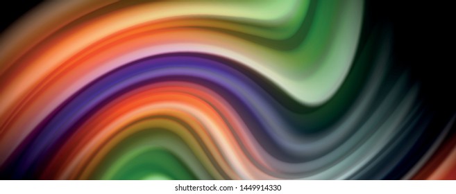 Modern rainbow liquid color flow colorful poster. Wave Liquid shape in black color background. Abstract composition