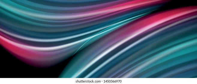 Moderno arco-íris líquido cor fluir cartaz colorido. Forma de Líquido de Onda em fundo preto. Composição abstrata