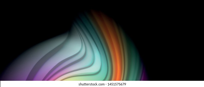 Afiche colorido de color líquido de arcoiris moderno. Forma líquida ondulada en color negro. Composición abstracta