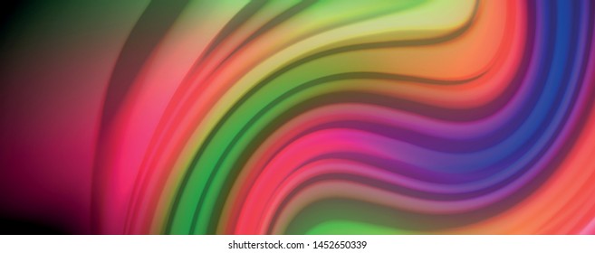 Modern rainbow liquid color flow colorful poster. Wave Liquid shape in black color background. Abstract composition