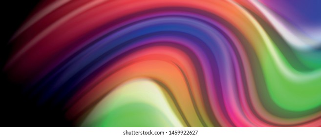 Afiche colorido de color líquido de arcoiris moderno. Forma líquida ondulada en color negro. Composición abstracta
