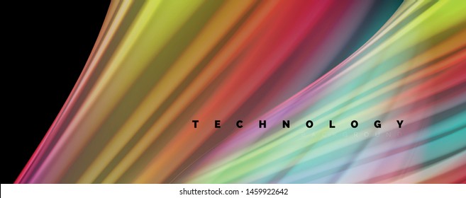 Modern rainbow liquid color flow colorful poster. Wave Liquid shape in black color background. Abstract composition