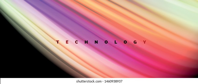 Modern rainbow liquid color flow colorful poster. Wave Liquid shape in black color background. Abstract composition