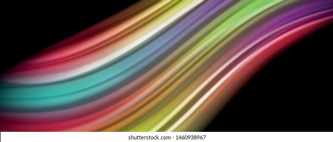 Modern rainbow liquid color flow colorful poster. Wave Liquid shape in black color background. Abstract composition