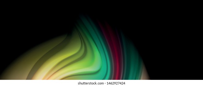 Modern rainbow liquid color flow colorful poster. Wave Liquid shape in black color background. Abstract composition