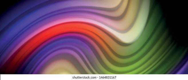Afiche colorido de color líquido de arcoiris moderno. Forma líquida ondulada en color negro. Composición abstracta