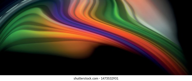 Modern rainbow liquid color flow colorful poster. Wave Liquid shape in black color background. Abstract composition