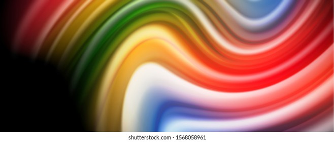 Modern rainbow liquid color flow colorful poster. Wave Liquid shape in black color background. Abstract composition