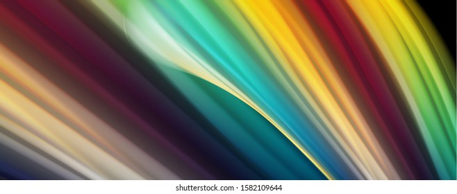 Modern rainbow liquid color flow colorful poster. Wave Liquid shape in black color background. Abstract composition