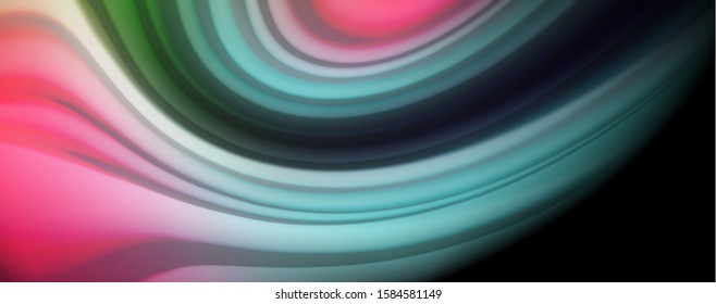 Modern rainbow liquid color flow colorful poster. Wave Liquid shape in black color background. Abstract composition