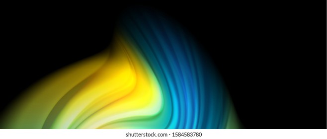 Afiche colorido de color líquido de arcoiris moderno. Forma líquida ondulada en color negro. Composición abstracta