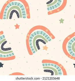 modern rainbow and stars boho pattern background