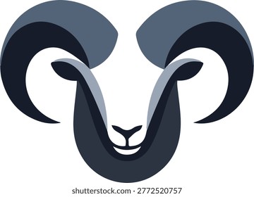 Modern Ram Head Logo Vector Illustration with Curved Horns Isolated on White Background.
