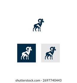 Un moderno diseño de logotipo de carnero, renderizado en azul marino y blanco, presenta una silueta geométrica del animal.