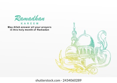 Plantilla de diseño de fondo de Ramadán moderno con icono de mezquita de concepto de línea ornamentada. Adecuado para afiches de Ramadán, fondos islámicos, Eid Mubarak, Eid al-Fitr, Eid al-Adha, etc.