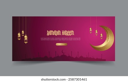 Modern Ramadan design template for social media posting.Ramadan Kareem concept poster set.Ramadan social banner design